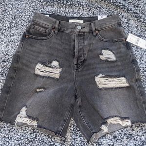 PacSun Black/Gray Denim Ripped High Rise Boy Shorts Brand New w/ Tags